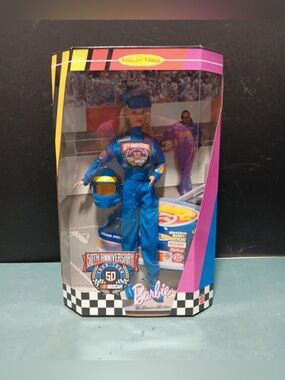 NEW IN BOX 1998 Barbie 50th Anniversary NASCAR Driver Doll - Blue Race Suit